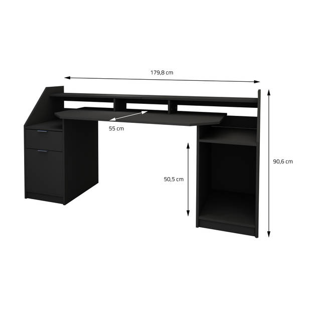 Bureau met lade 180x90 cm zwart MDF ML-Design