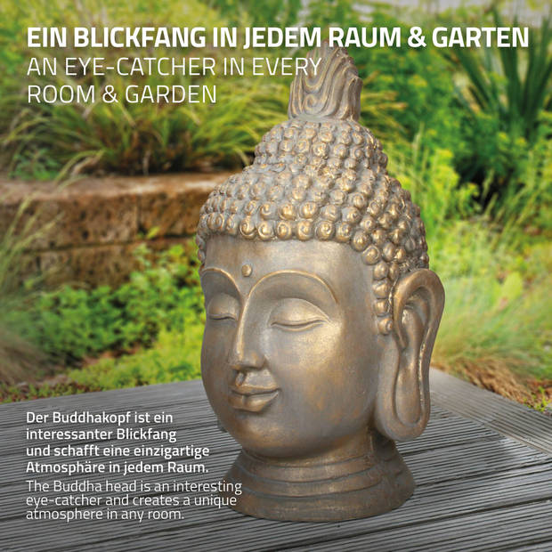 Boeddha-hoofdbeeld 74,5cm in polyresinebrons look voor Yoga