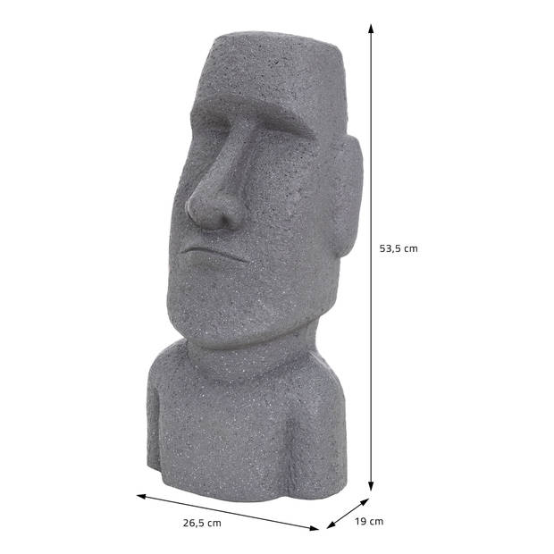 Moai Rapa Nui hoofdfiguur grijs, 28x25x56 cm, gegoten steenhars