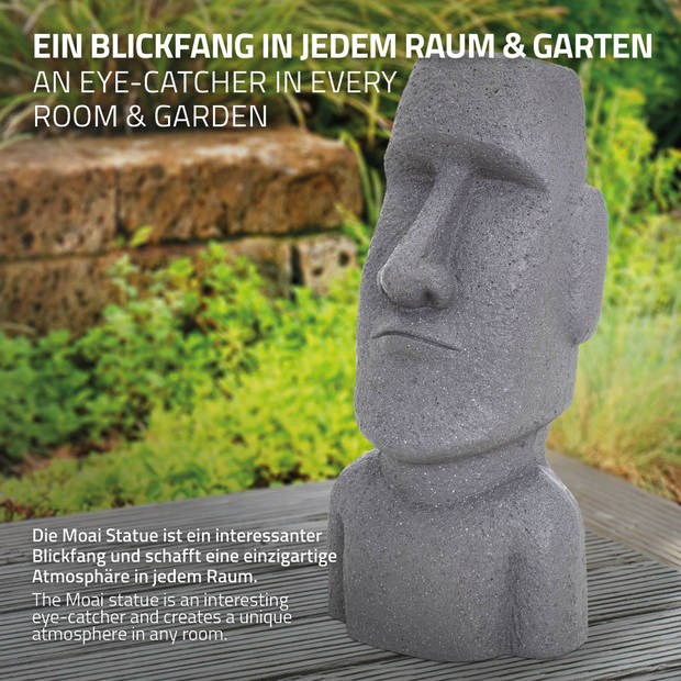 Moai Rapa Nui hoofdfiguur grijs, 28x25x56 cm, gegoten steenhars