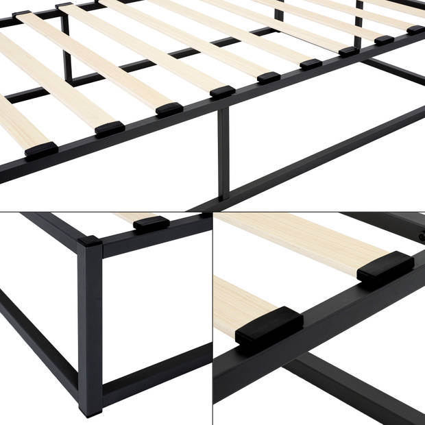 ML design metalen bed zwart, 90x200 cm, gemaakt van stalen frame