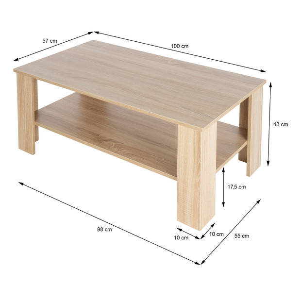 Ml-Design salontafel Sonoma eik, 100x43x57 cm, gemaakt van spaanplaat en hout optiek met melamine coating