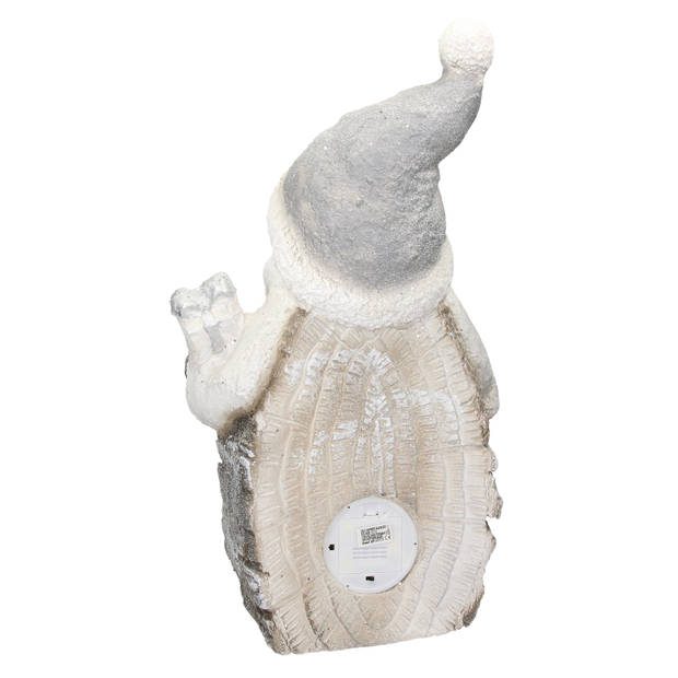 ECD Germany Kerstman Decoratie Figuur met LED-verlichting 52cm Warm wit met grijze hoed en sjaal, houten look