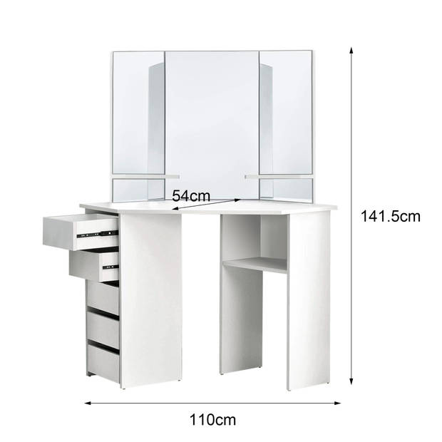 ML-Design kaptafel met 3 spiegels, wit, 110x141,5x54 cm, gemaakt van MDF spaanplaat