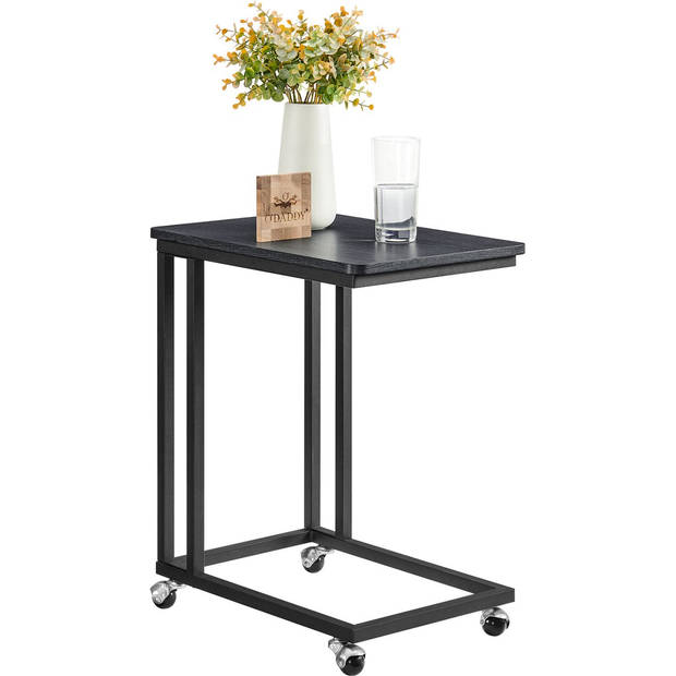 O'DADDY® Bijzettafel - metaal en hout - zwart - grijs - 50x35x55 cm - met wielen - sidetable - salontafel