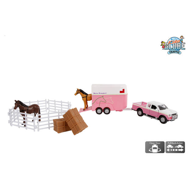 Kids Globe Mitsubishi met paardentrailer en accessoires 27 cm roze