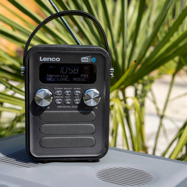 Draagbare DAB+ FM Radio met Bluetooth® en AUX-ingang, oplaadbare batterij Lenco Zwart-Antraciet