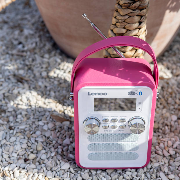 Draagbare DAB+ FM Radio met Bluetooth® en AUX-ingang, oplaadbare batterij Lenco Wit-Roze