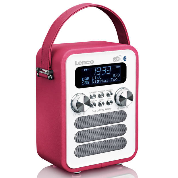 Draagbare DAB+ FM Radio met Bluetooth® en AUX-ingang, oplaadbare batterij Lenco Wit-Roze