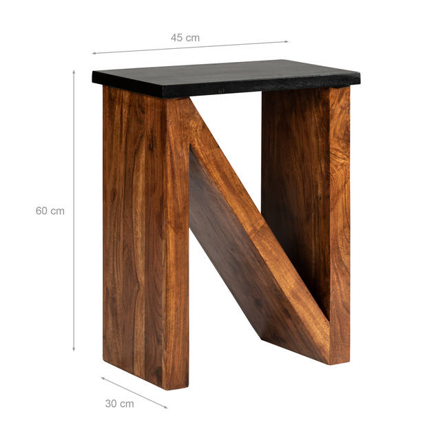 WOMO-DESIGN bijzettafel N-vorm bruin, 45x30x60 cm, gemaakt van massief acaciahout
