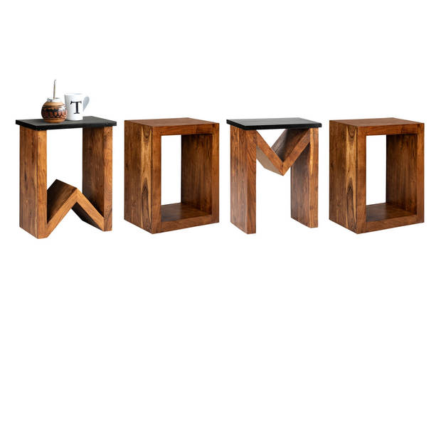 WOMO-DESIGN bijzettafel W-vorm bruin, 45x30x60 cm, gemaakt van massief acaciahout