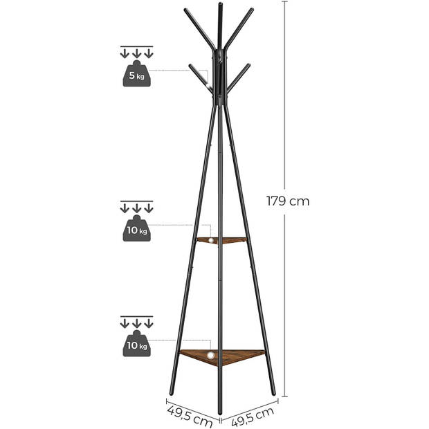 Nancy's Hobart Kapstok - Boomvorm - Industrieel - 2 Planken - 5 Haken - Staande Kapstok - Bruin - Zwart