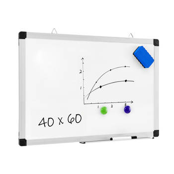 ACAZA magnetisch Whiteboard 40 x 60cm, Planbord, Schoolbord inclusief uitwisbare stift, wisser en afleggoot