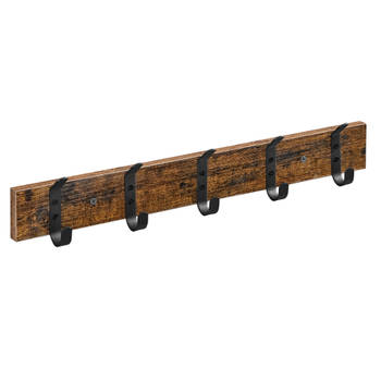 ACAZA houten Wandkapstok met 5 Haken - Compacte Muur Kapstok - Industriële stijl - Vintage Bruin / Zwart