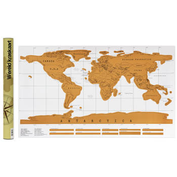 Aretica Wereld Kraskaart (Scratch Map) Wit 88 x 52 cm