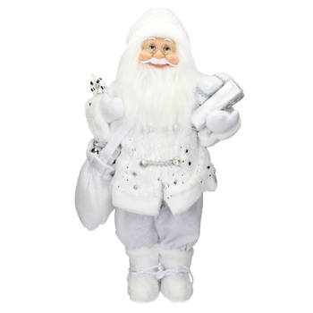 ECD Germany Kerstman van polyresin, 24 x 14 x 47 cm, wit, winter, tafeldecoratie, winterdecoratie, kerst, figuur