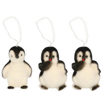 4x Kersthangers figuurtjes pinguin 9 cm - Kersthangers