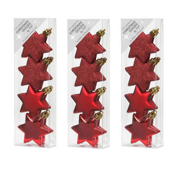 32x stuks kunststof kersthangers sterren rood 6 cm kerstornamenten - Kersthangers