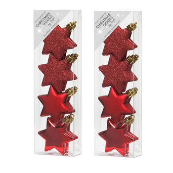 16x stuks kunststof kersthangers sterren rood 6 cm kerstornamenten - Kersthangers
