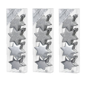 32x stuks kunststof kersthangers sterren zilver 6 cm kerstornamenten - Kersthangers