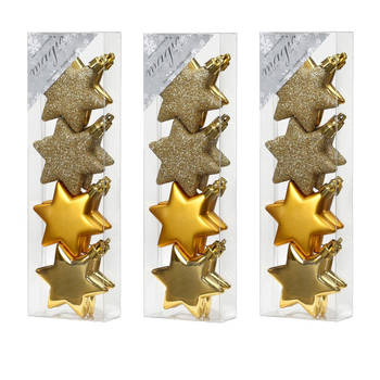 24x stuks kunststof kersthangers sterren goud 6 cm kerstornamenten - Kersthangers