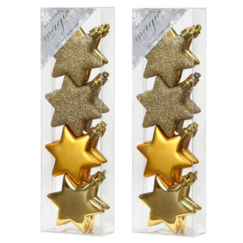 16x stuks kunststof kersthangers sterren goud 6 cm kerstornamenten - Kersthangers