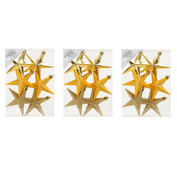 18x stuks kunststof kersthangers sterren goud 10 cm kerstornamenten - Kersthangers