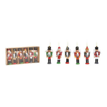 Kersthangers/ornamenten - notenkrakers 6x st - 9 cm - hout - Kersthangers