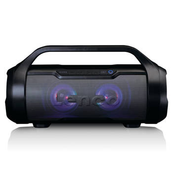 Splashproof Bluetooth® speaker met FM radio,USB en SD, party lights Lenco Zwart