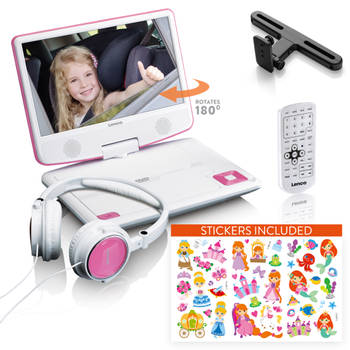 Draagbare DVD-speler met hoofdtelefoon en beugel voor in de auto Lenco DVP-920PK Roze