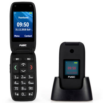 Eenvoudige mobiele klaptelefoon voor senioren met SOS noodknop Fysic FM-9260 Zwart