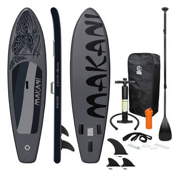Opblaasbare Stand Up Paddle Board Makani, 320 x 82 x 15 cm, zwart, incl. pomp en draagtas, gemaakt van PVC en EVA.