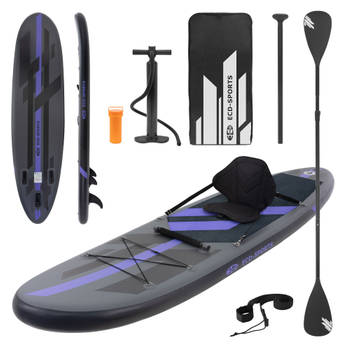 Opblaasbaar Stand Up Paddle Board met kajakzitje, 305x78x15 cm, zwart, incl. pomp en draagtas, gemaakt van PVC en EVA