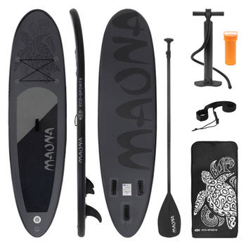 Opblaasbare Stand Up Paddle Board Maona, 308 x 76 x 10 cm, zwart, incl. pomp en draagtas, gemaakt van PVC en EVA.