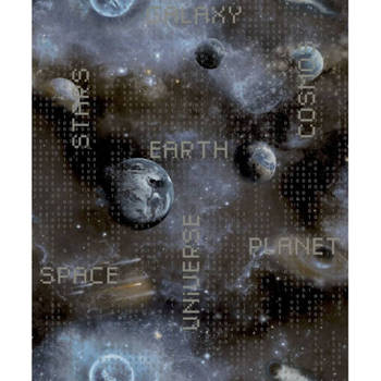 Noordwand Behang Good Vibes Galaxy Planets and Text blauw en zwart