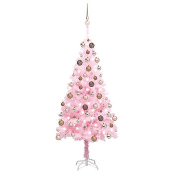 vidaXL Kunstkerstboom met verlichting en kerstballen 120 cm PVC roze
