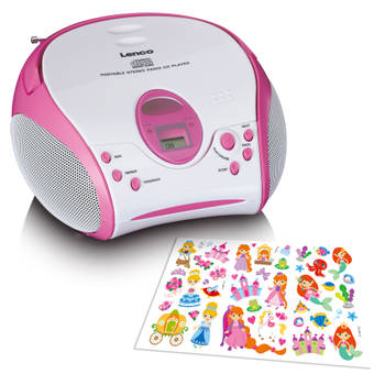 Draagbare stereo FM radio met CD-speler Lenco SCD-24PK kids Wit-Roze