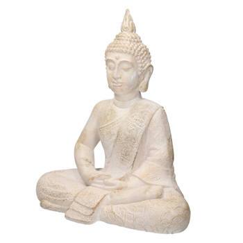 Boeddha-figuur beige/grijs, 40x24x48 cm, gemaakt van gegoten steen