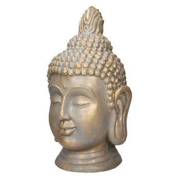 Boeddha hoofdbeeldje 53cm in polyresinbrons look voor yoga