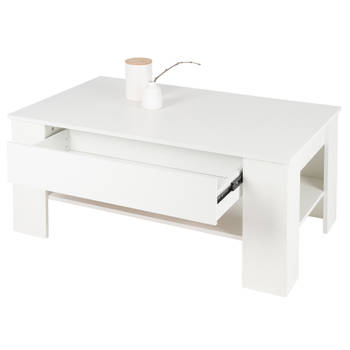 ML-Design salontafel wit, 110x65x48 cm, met lade en legplank, gemaakt van spaanplaat met melamine coating