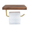 QUVIO Toiletrolhouder metaal met telefoon plank - Donker hout + goud
