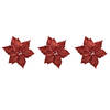 6x stuks decoratie bloemen kerstster rood glitter op clip 23 cm - Kunstbloemen