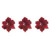 6x stuks decoratie bloemen kerstster rood glitter op clip 24 cm - Kunstbloemen