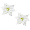 2x stuks decoratie bloemen kerstster wit glitter op clip 20 cm - Kunstbloemen