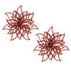 2x stuks decoratie bloemen kerstster rood glitter op clip 14 cm - Kunstbloemen