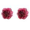 2x stuks decoratie bloemen roos framboos roze (magnolia) glitter op clip 14 cm - Kunstbloemen