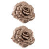 4x stuks decoratie bloemen roos champagne glitter op clip 18 cm - Kunstbloemen