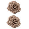 2x stuks decoratie bloemen roos champagne glitter op clip 18 cm - Kunstbloemen