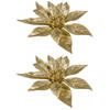 2x stuks decoratie bloemen kerstster goud glitter op clip 18 cm - Kunstbloemen
