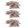 3x stuks decoratie bloemen kerstster roze glitter op clip 9 cm - Kunstbloemen